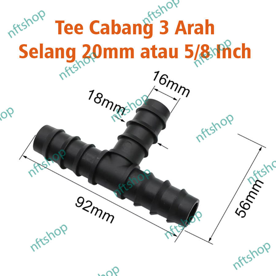 Nepel Tee Cabang Selang 3 Arah Selang 20mm atau Selang 5/8 Inch