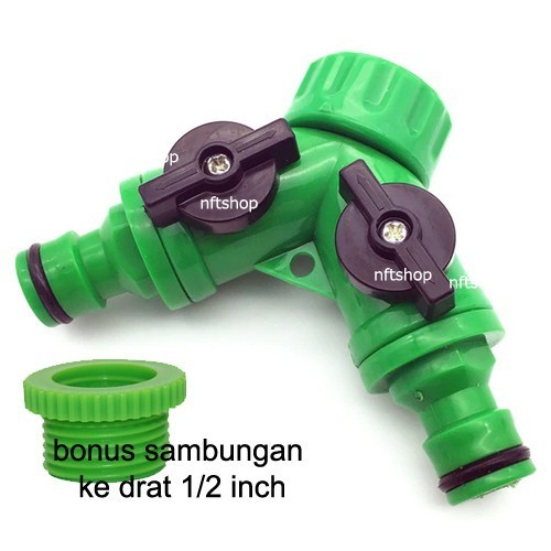 Sambungan Kran Selang Air Cabang 2 Quick Connect Drat 1/2 dan 3/4 Inch